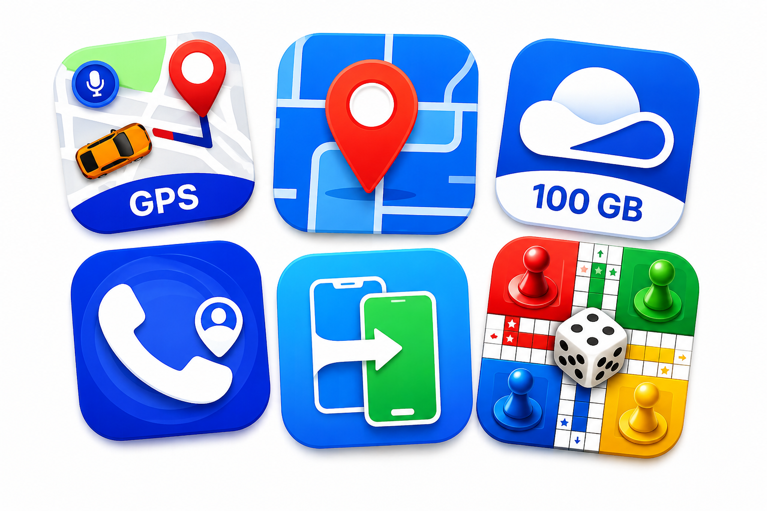 A collection of Averroes Studios mobile apps: GPS navigation, cloud storage, maps, casual games and caller ID